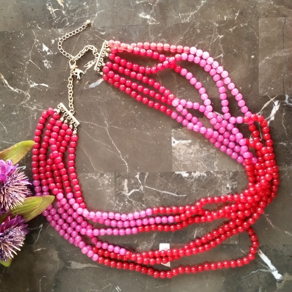 🥰 Fabulous Red & Pink Multi-Strand Beaded Necklace